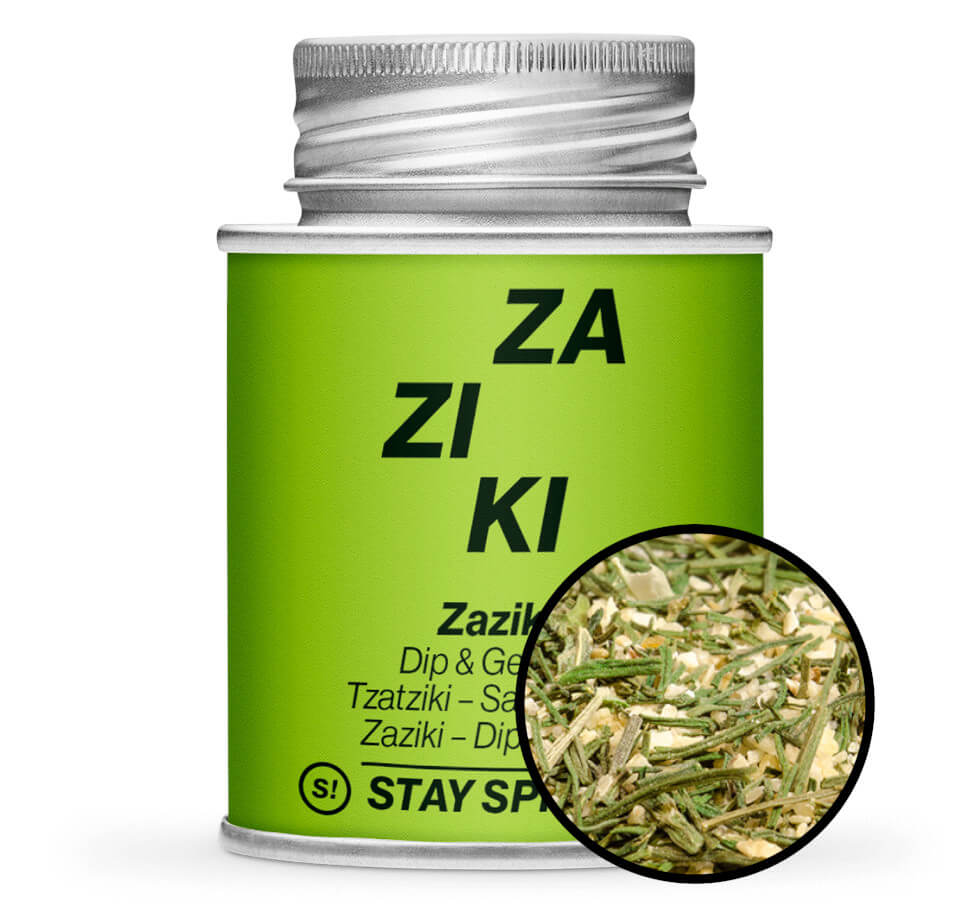 Zaziki & Dip - Hellgrüne Gewürzdose mit kleiner runder Gewürz-Vorschau von STAY SPICED! bei Chefkoch-Gewürze