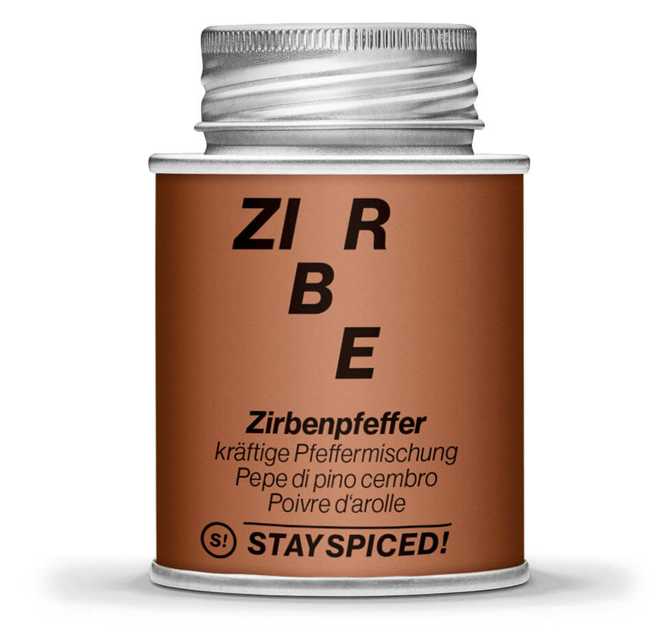 Zirbenpfeffer, kräftige Pfeffermischung - Geschlossene Braun Gewürzdose von STAY SPICED