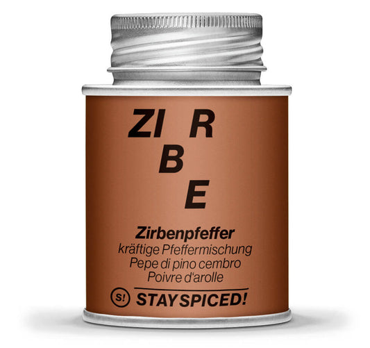 Zirbenpfeffer, kräftige Pfeffermischung - Geschlossene Braun Gewürzdose von STAY SPICED