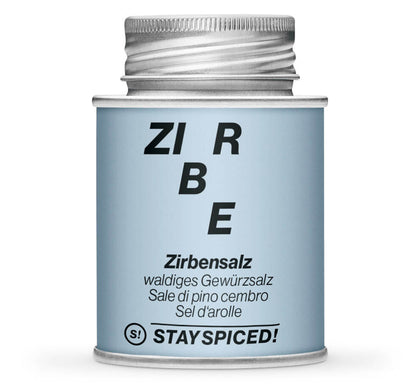 Zirbensalz Zirben Fleur de Sel - Geschlossene hellblaue Gewürzdose von STAY SPICED
