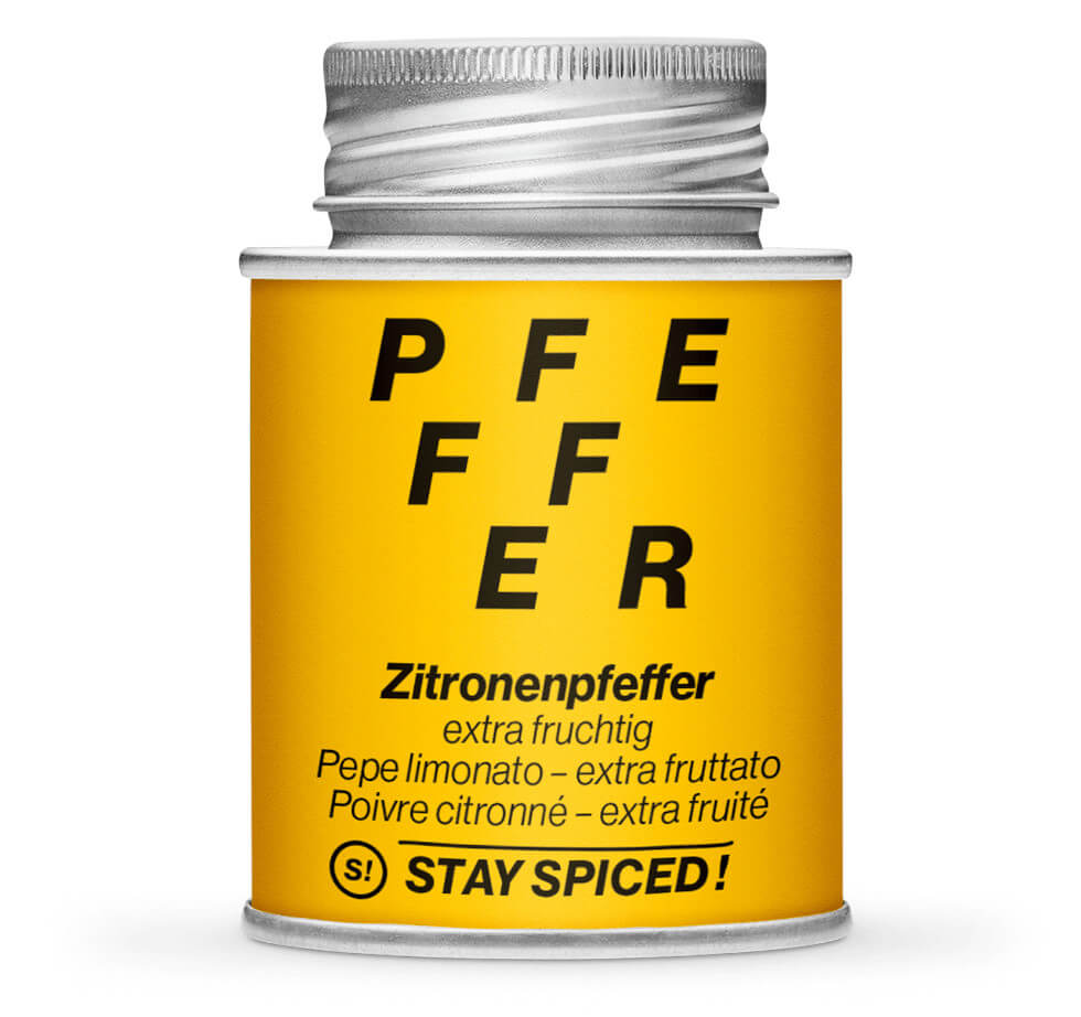 Zitronenpfeffer extra fruchtig - Geschlossene Gelb Gewürzdose von STAY SPICED !