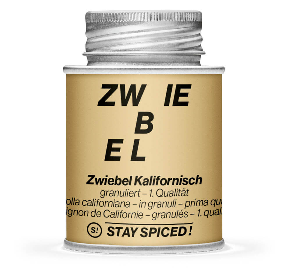 Zwiebelgranulat kalifornisch - Geschlossene Gelb Gewürzdose von STAY SPICED!