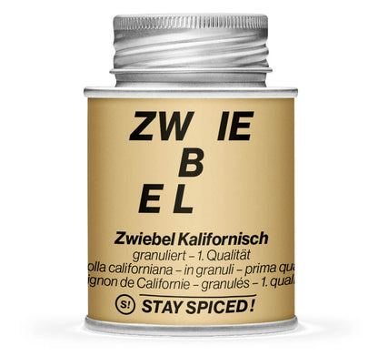 Zwiebelgranulat kalifornisch - Geschlossene Gelb Gewürzdose von STAY SPICED!