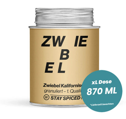 Zwiebelgranulat kalifornisch in der grossen XL-Dose (870ml) von STAY SPICED!